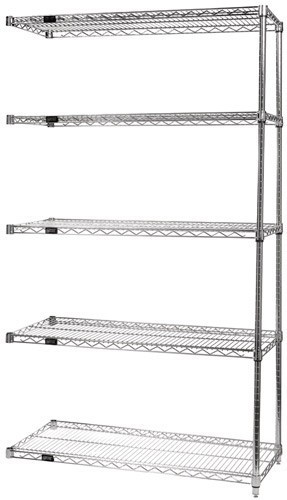 QUANTUM STORAGE SYSTEMS AD86-1236C-5 Wire Shelving, 5 Shelf Add-On, 12 x 36 x 86 Inch Size, Chrome | CG9PJU