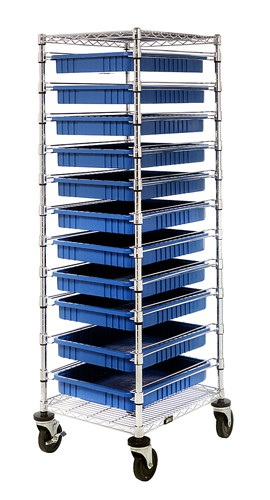 QUANTUM STORAGE SYSTEMS BC212469M2 Bin Cart, Dividable Grid Container, Chrome Finish, 24 x 21 x 69 Inch Size, 11 Bins | CG9CWE