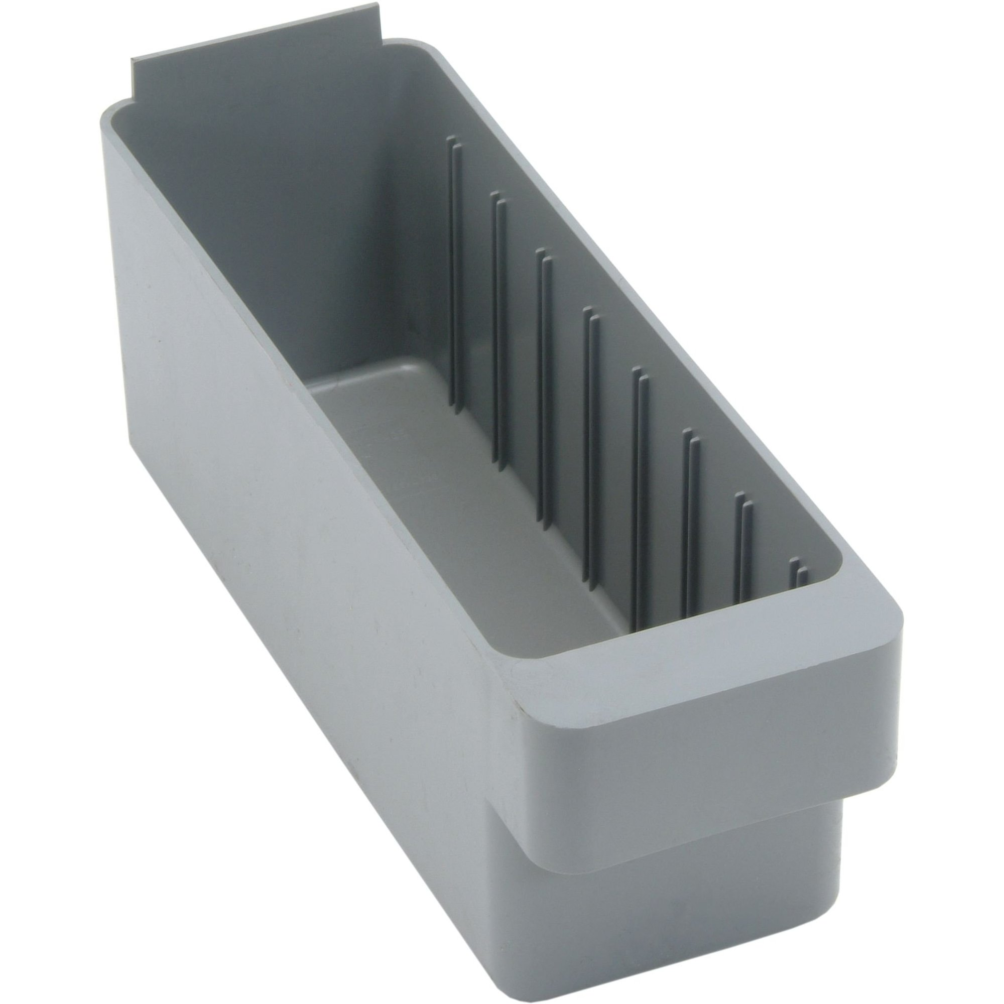 15 lb Shelf Storage Bin, High Impact Polystyrene, 5-9/16 in W, 4-5/8 in H, Gray, 11-5/8 in L
