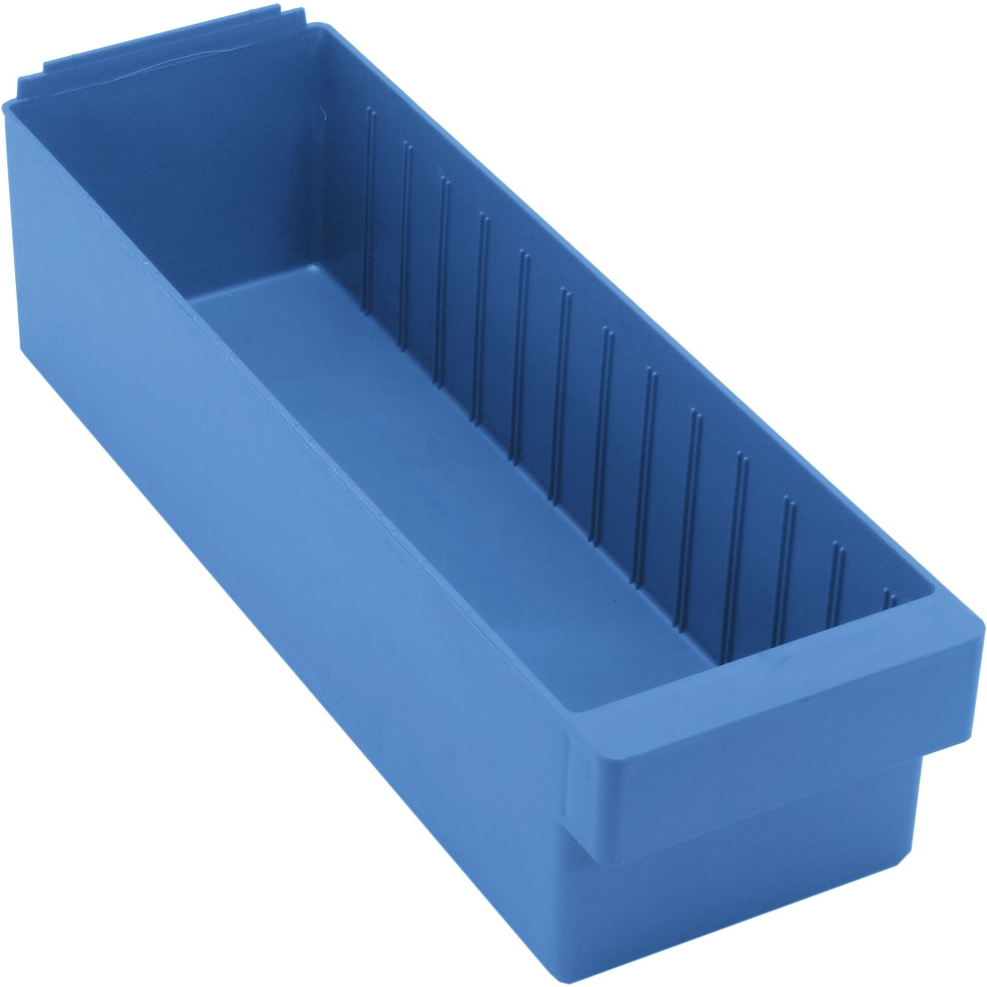 25 lb Shelf Storage Bin, High Impact Polystyrene, 5-9/16 in W, 4-5/8 in H, Blue, 17-5/8 in L