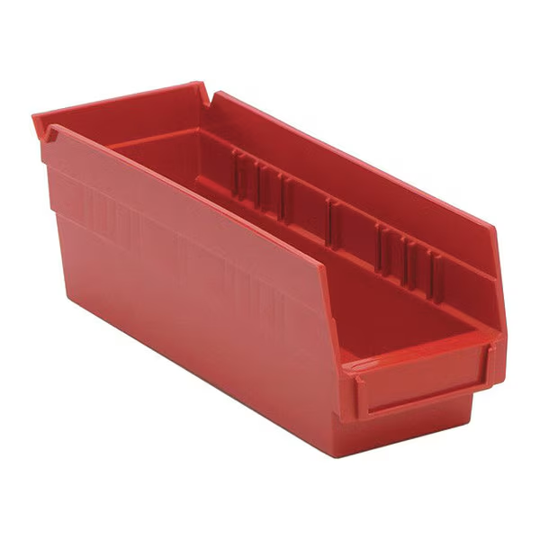 50 lb Shelf Storage Bin, Polypropylene, 4-1/8 in W, 4 in H, Red, 11-5/8 in L
