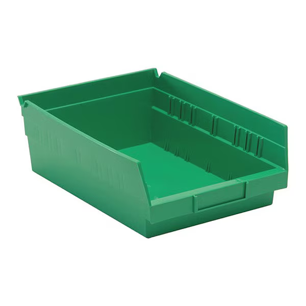 50 lb Shelf Storage Bin, Polypropylene, 6-5/8 in W, 4 in H, Green, 11-5/8 in L
