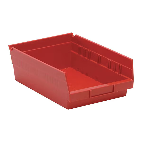 50 lb Shelf Storage Bin, Polypropylene, 6-5/8 in W, 4 in H, Red, 11-5/8 in L