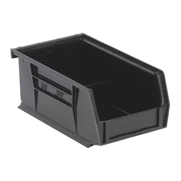 10 lb Hang & Stack Storage Bin, Polypropylene, 4-1/8 in W, 3 in H, Black, 7-3/8 in L