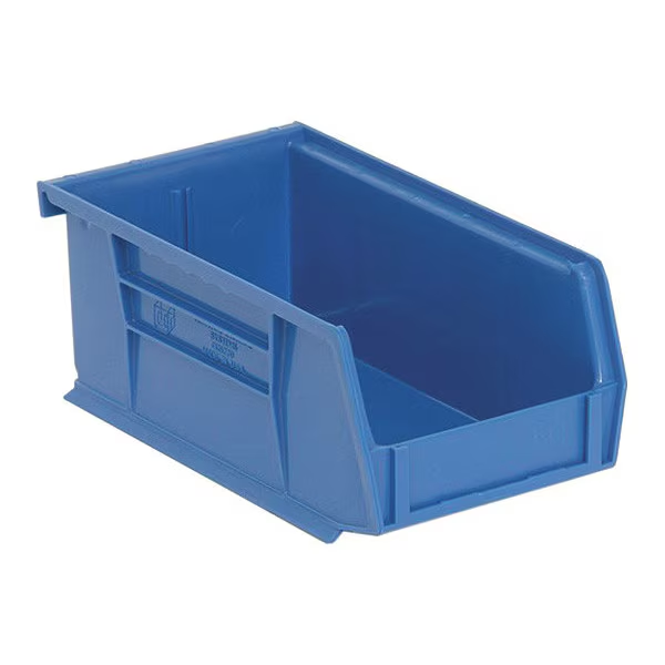 10 lb Hang & Stack Storage Bin, Polypropylene, 4-1/8 in W, 3 in H, Blue, 7-3/8 in L
