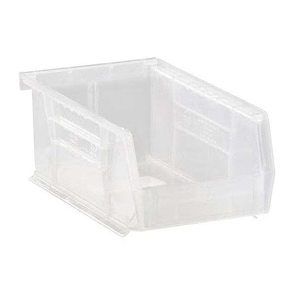 10 lb Hang & Stack Storage Bin, Polypropylene, 4-1/8 in W, 3 in H, Clear, 7-3/8 in L