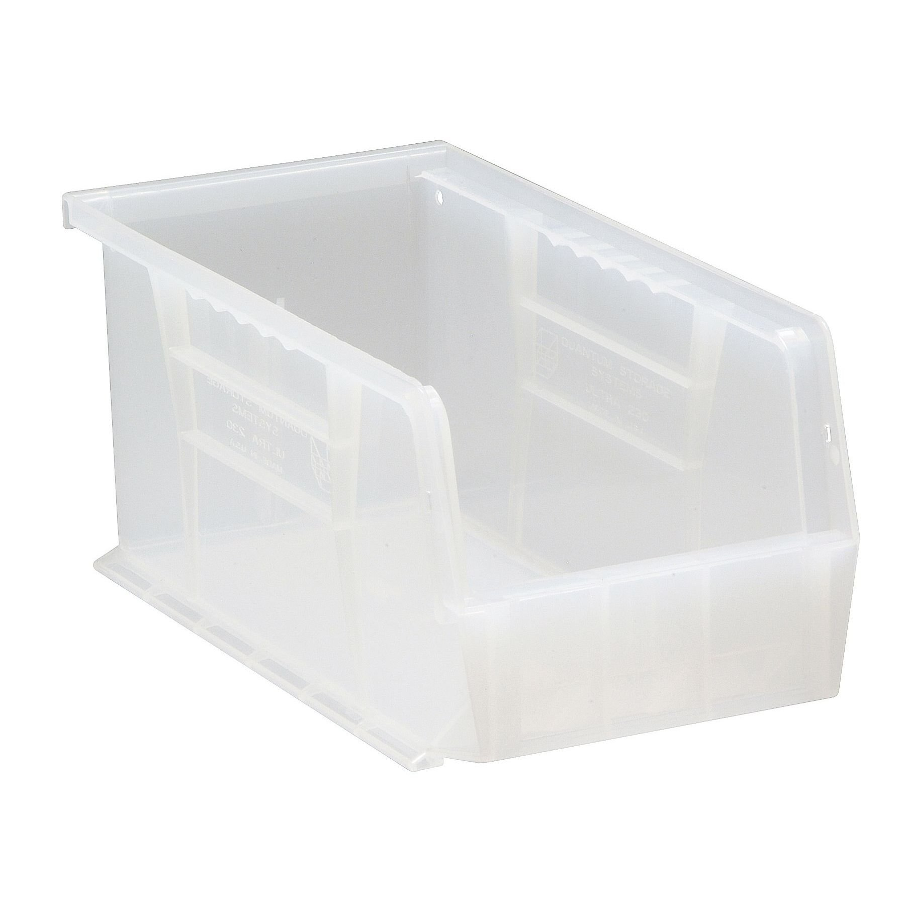 30 lb Hang & Stack Storage Bin, Polypropylene, 5-1/2 in W, 5 in H, Clear, 10-7/8 in L