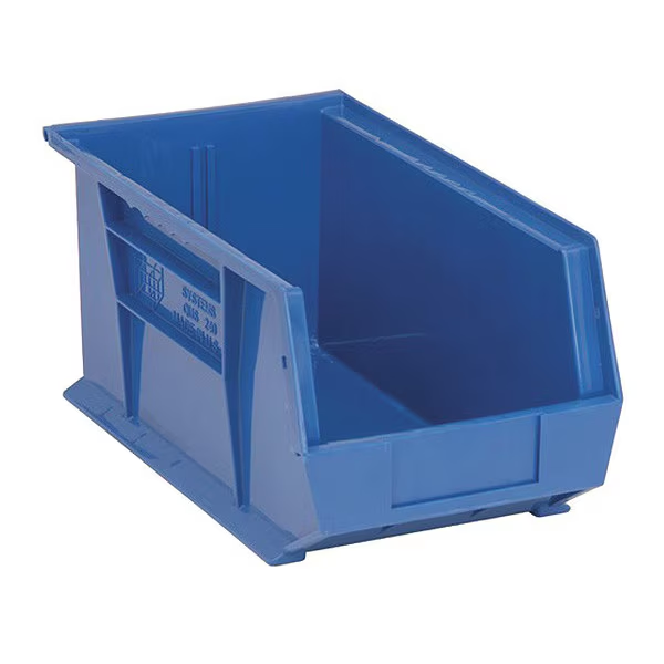 60 lb Hang & Stack Storage Bin, Polypropylene, 8-1/4 in W, 7 in H, Blue, 14-3/4 in L