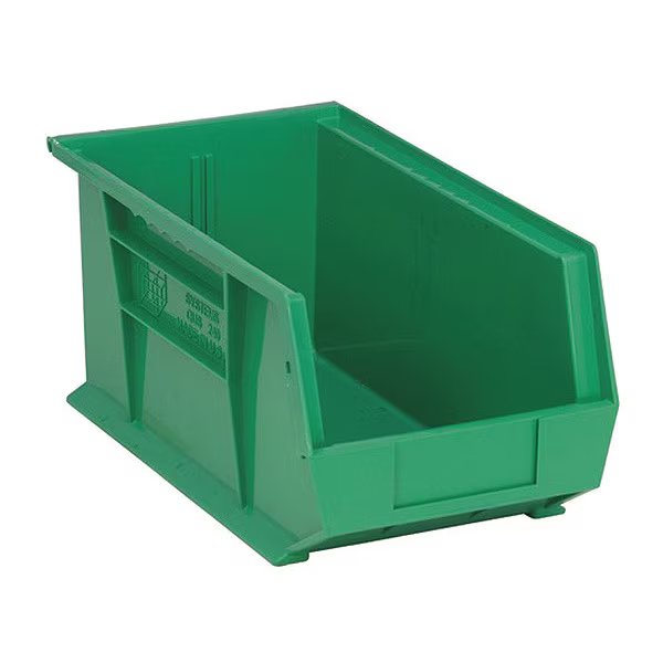 60 lb Hang & Stack Storage Bin, Polypropylene, 8-1/4 in W, 7 in H, Green, 14-3/4 in L