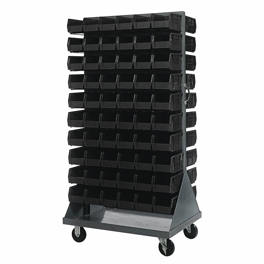 QUANTUM STORAGE SYSTEMS QMD-36H-230BK Mobile Louvered Floor Rack, 36 x 24 x 72 Inch Size, 120 Bins Included, Black | CT8JUP 60TT31