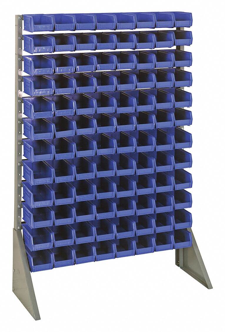 Bin Rail Floor Rack, 15 x 54 x 36 Inch, 1 Sided, 96 Bin, Blue, Gray