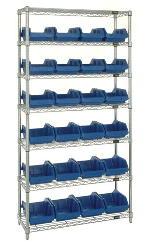 QUANTUM STORAGE SYSTEMS W7-12-24 Wire Shelving, 18 x 36 x 74 Inch Size, 7 Shelf, 24 Bins | CG9EYT