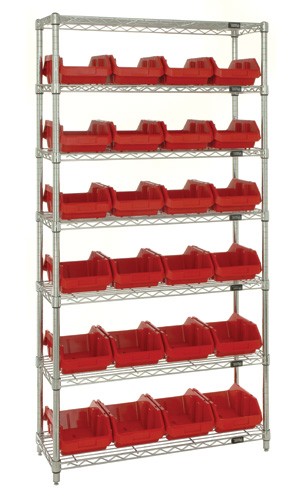 QUANTUM STORAGE SYSTEMS W7-18-24 Wire Shelving, 18 x 36 x 74 Inch Size, 7 Shelf, 24 Bins | CG9EYY