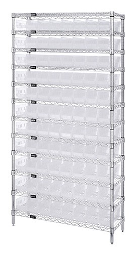 QUANTUM STORAGE SYSTEMS WR12-103CL Wire Shelving, Clear View, 12 Shelf Unit, 18 x 36 x 74 Inch Size, 88 Bins | CG9DHC