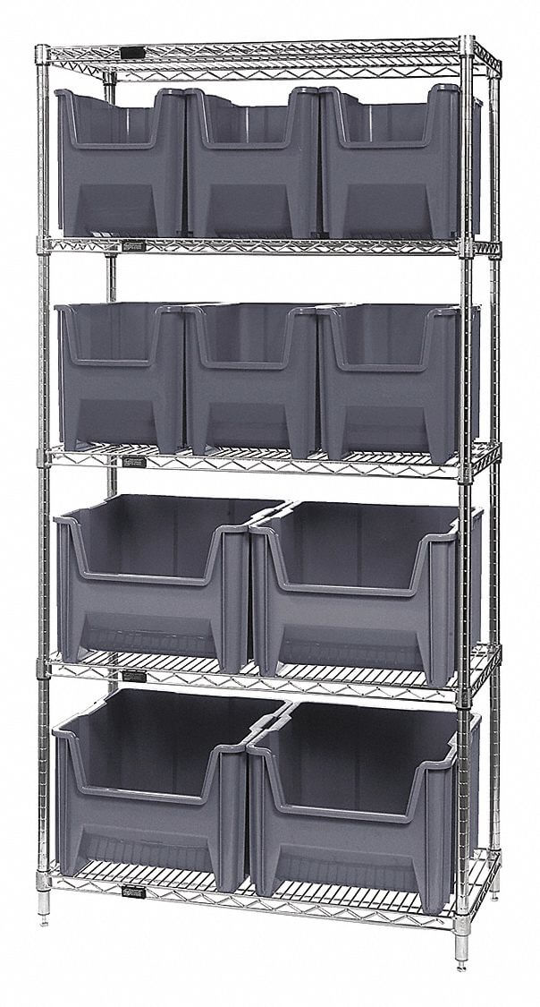 QUANTUM STORAGE SYSTEMS WR5-600800GY Bin Shelving Wire 36 x 18 10 Bins Gray | AF6CTC 9WU09