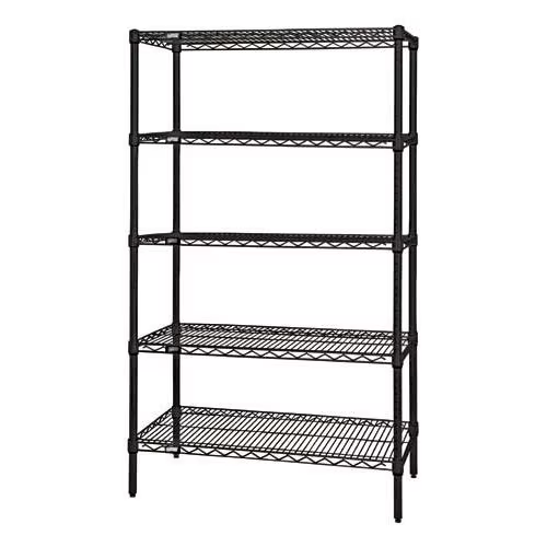 QUANTUM STORAGE SYSTEMS WR54-1236BK-5 Wire Shelving, Starter Unit, 5 Shelf, 12 x 36 x 54 Inch Size, Black Epoxy Finish | CG9PVQ