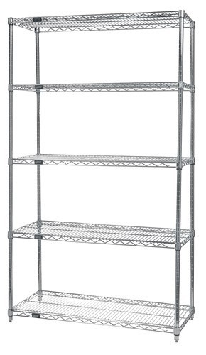 QUANTUM STORAGE SYSTEMS WR54-1236S-5 Wire Shelving, Starter Unit, 5 Shelf, 12 x 36 x 54 Inch Size, Stainless Steel | CG9PVV