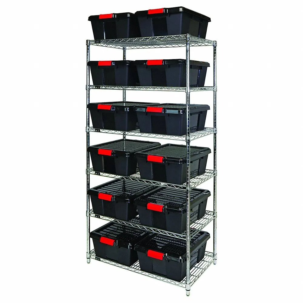 Latch Container With Shelving Unit, 21 x 36 Inch x 74 Inch Size, 6 Shelf Unit