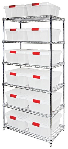 Latch Container With Shelving Unit, 21 x 36 Inch x 74 Inch Size, 6 Shelf Unit