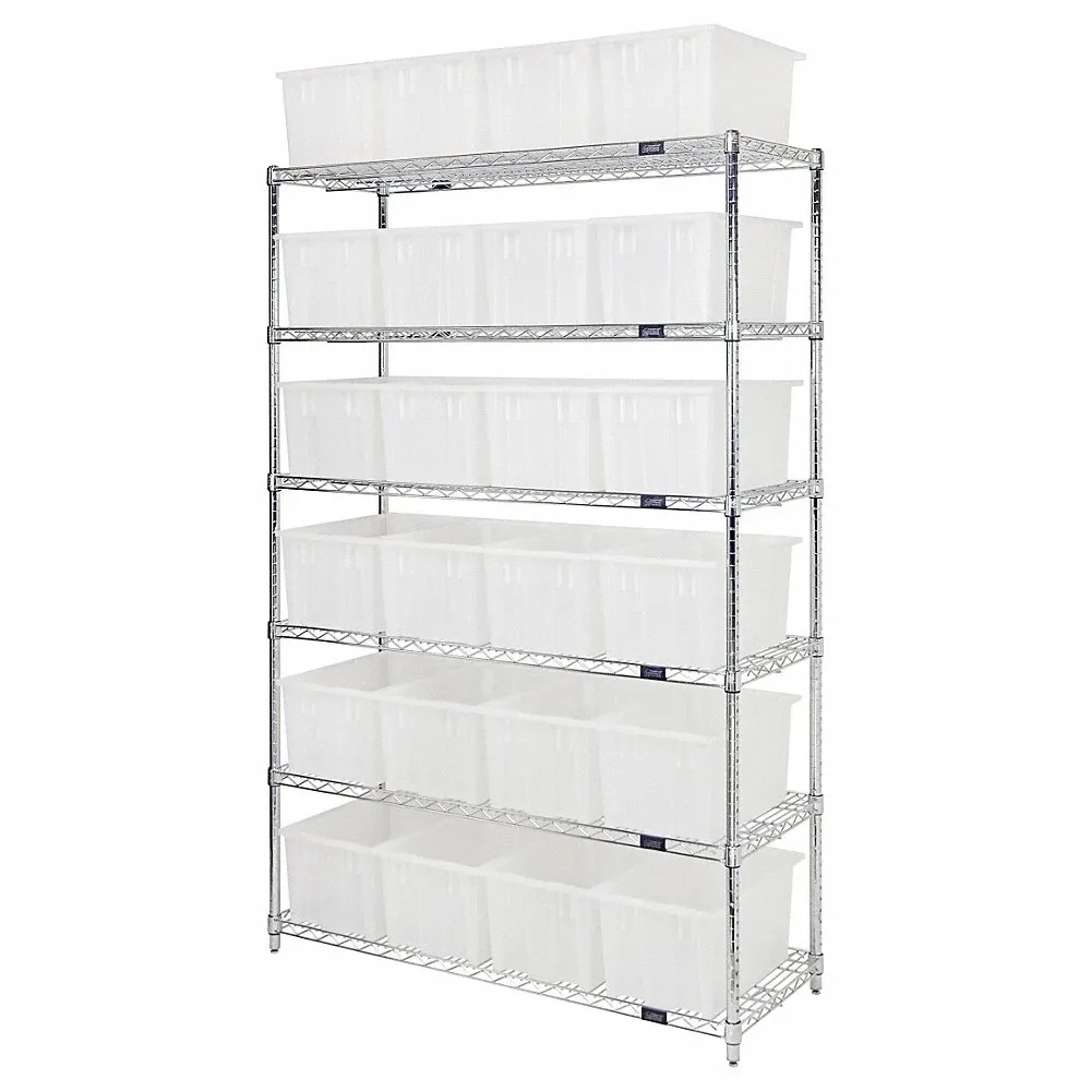 QUANTUM STORAGE SYSTEMS WR6-24185CL Wire Shelving, Clear View Stack And Nest Totes, 6 Shelves, 18 x 48 x 74 Inch Size | CG9RWK