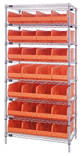 QUANTUM STORAGE SYSTEMS WR8-423 Stackable Shelving Bin, 8 Wire Shelves, 12 x 36 x 74 Inch Size, 28 Bins | CG9HCL