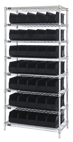 QUANTUM STORAGE SYSTEMS WR8-441 Stackable Shelving Bin, 8 Wire Shelves, 14 x 36 x 74 Inch Size, 35 Bins | CG9HCN