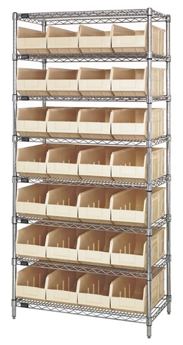 QUANTUM STORAGE SYSTEMS WR8-443 Stackable Shelving Bin, 8 Wire Shelves, 14 x 36 x 74 Inch Size, 28 Bins | CG9HCP