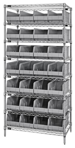 QUANTUM STORAGE SYSTEMS WR8-463 Stackable Shelving Bin, 8 Wire Shelves, 18 x 36 x 74 Inch Size, 28 Bins | CG9HCT