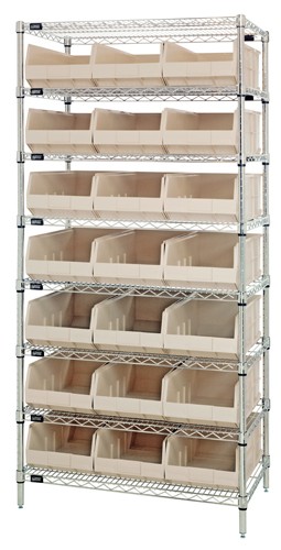 QUANTUM STORAGE SYSTEMS WR8-465 Stackable Shelving Bin, 8 Wire Shelves, 18 x 36 x 74 Inch Size, 21 Bins | CG9HCU