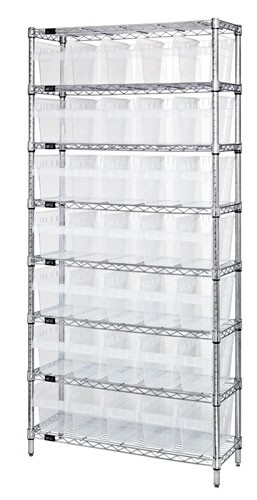 QUANTUM STORAGE SYSTEMS WR8-802CL Shelving Unit, 8 Inch Clear View Bin, 8 Shelf, 12 x 36 x 74 Inch Size, 35 Bins | CG9RVG