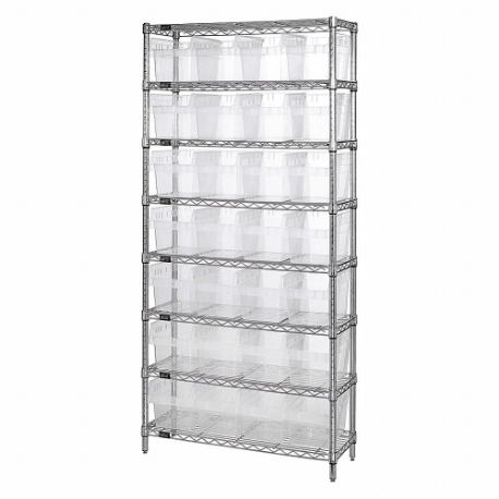 QUANTUM STORAGE SYSTEMS WR8-807CL Shelving Unit, 8 Inch Clear View Bin, 8 Shelf, 12 x 36 x 74 Inch Size, 28 Bins | CG9RVM