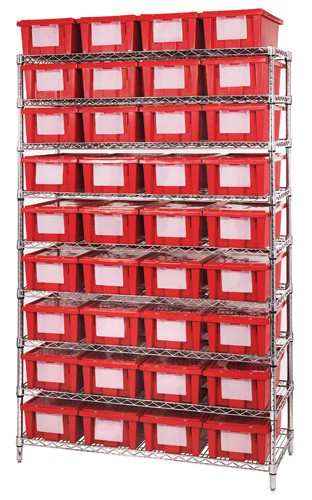 QUANTUM STORAGE SYSTEMS WR9-36180 Wire Shelving, Stack And Nest Totes, 9 Shelves, 18 x 48 x 74 Inch Size, 36 Bins | CG9RWL