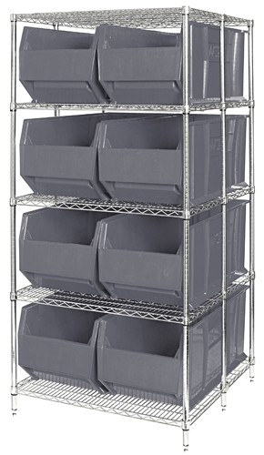 QUANTUM STORAGE SYSTEMS WRA86-2142C-206 Wire Shelving, 5 Shelf, 42 x 42 x 86 Inch Size, 8 Bins | CG9EZK