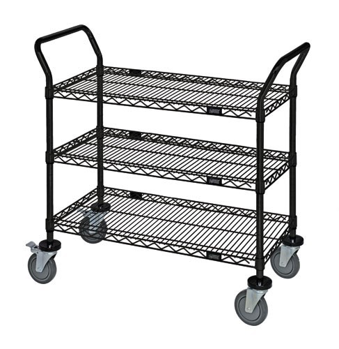 QUANTUM STORAGE SYSTEMS WRC-1836BK-3 Wire Utility Cart, 3 Wire Shelf, 18 x 36 x 37-1/2 Inch Size, Black Epoxy | CG9TER