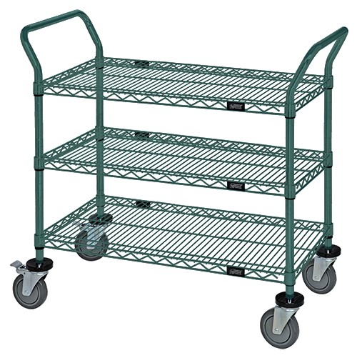 QUANTUM STORAGE SYSTEMS WRC-1836P-3 Wire Utility Cart, 3 Wire Shelf, 18 x 36 x 37-1/2 Inch Size, Green Epoxy | CG9TEW