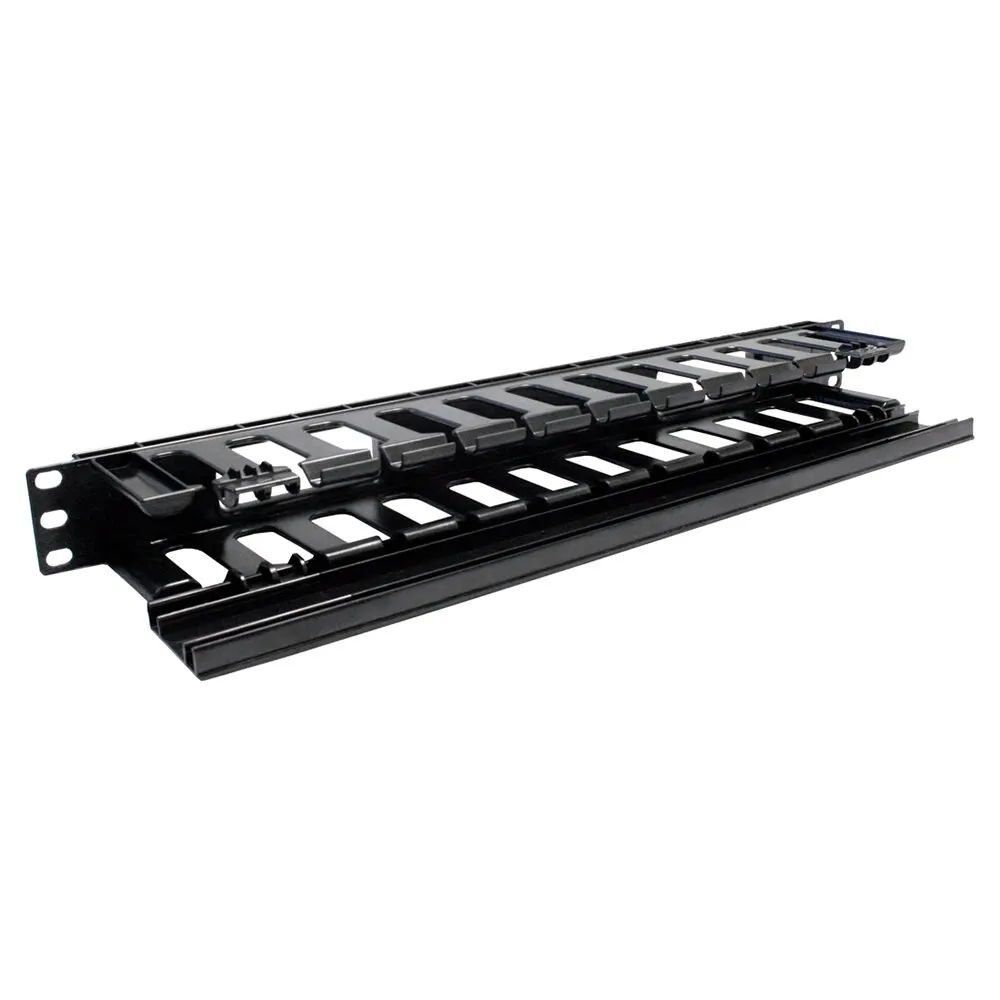 Horizontal Large Finger Duct With Hinged Cover, 30-40 Cables, 1U, 19 Inch Size, Black