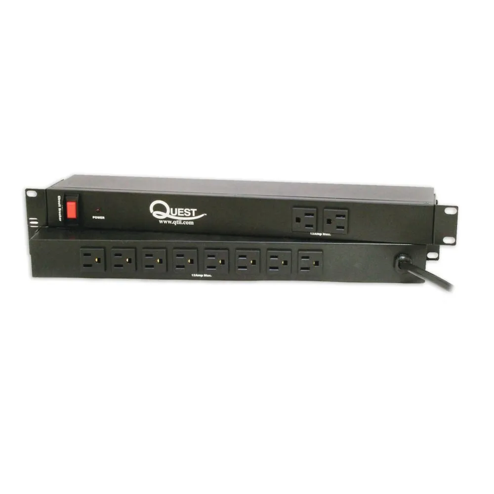 Horizontal Rack Mount Surge Strip, 10 Outlets, 120V/15A, 1U, 19 Inch Size, Black