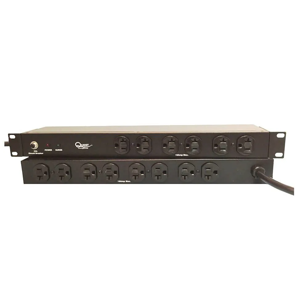 Horizontal Rack Mount Surge Strip, 14 Outlets, 120V/20A, 1U, 19 Inch Size, Black