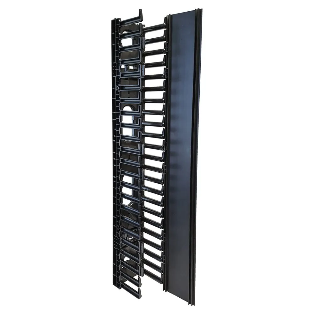 Vertical Large Finger Duct With Hinged Cover for Open Racks, 170-200 Cables, 22.5U, Black