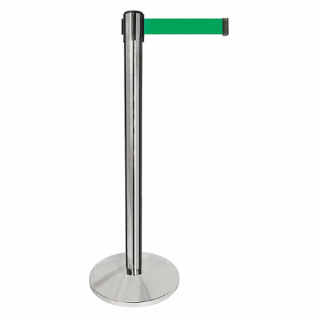 QUEUEWAY QPLUS-1P-G6 Barrier Post With Belt, Metal, Polished Chrome, 40 Inch Post Height, 2 1/2 Inch Post Dia | CT8KNG 52NR31