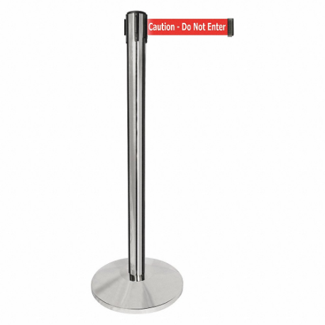 QUEUEWAY QPLUS-1P-RG Barrier Post With Belt, Metal, Polished Chrome, 40 Inch Post Height, 2 1/2 Inch Post Dia | CT8KNV 52NR43