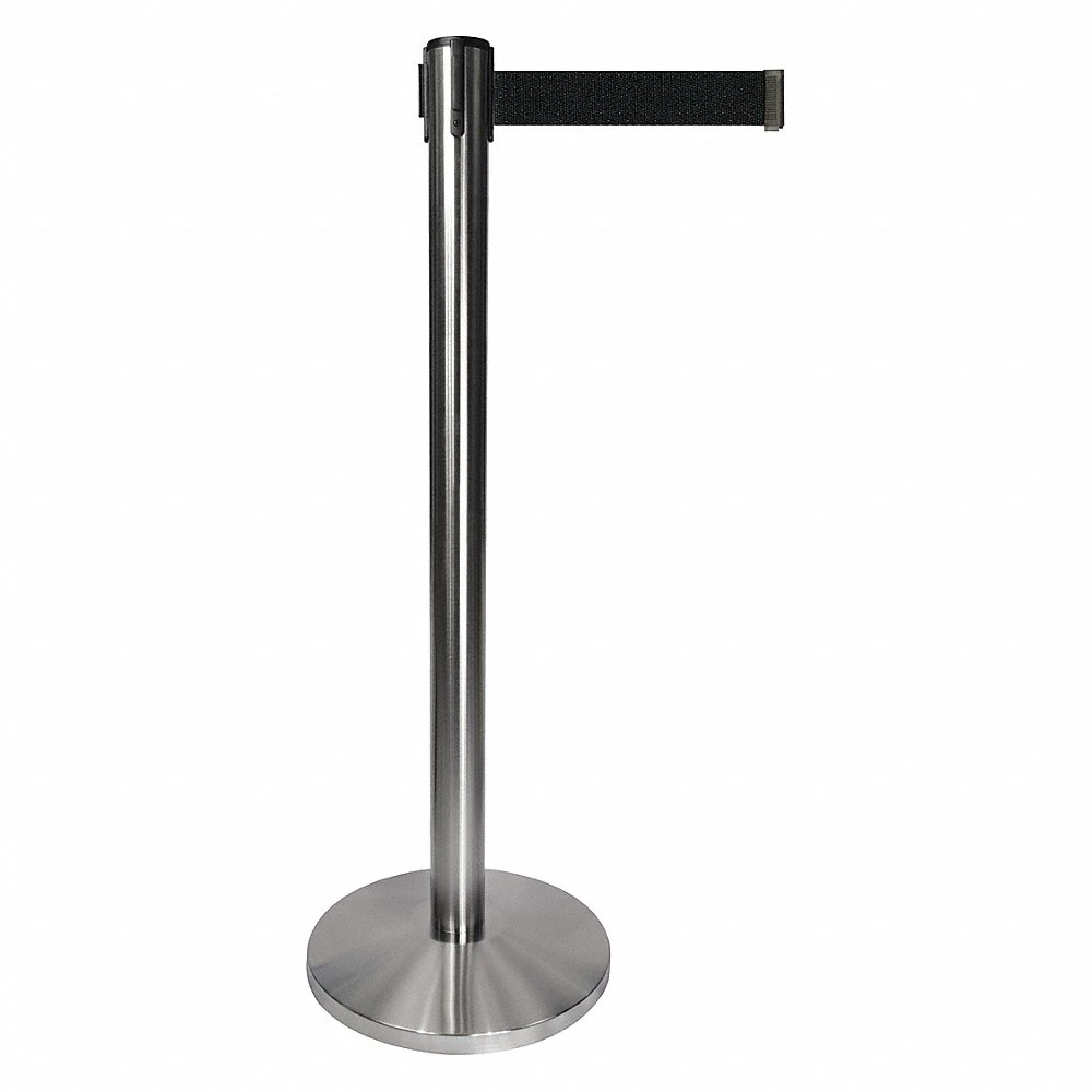 QUEUEWAY QPLUS-1S-B9 Barrier Post With Belt, Metal, Satin Chrome, 40 Inch Post Height, 2 1/2 Inch Post Dia | CT8KRQ 52NR60