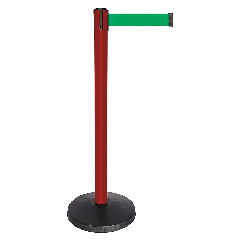 QUEUEWAY QPLUS-21-G6 Barrier Post With Belt, Abs, 40 Inch Post Height, 2 1/2 Inch Post Dia, Green | CT8KMG 52NP48