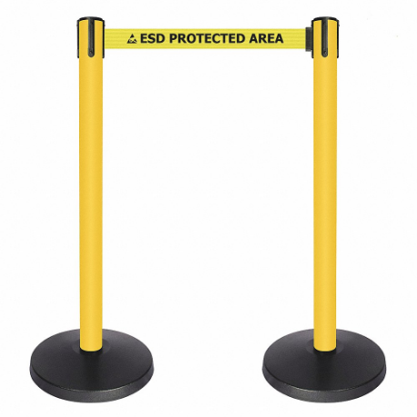 QUEUEWAY QPLUS-35-ESD Barrier Post With Belt, Abs, 40 Inch Post Height, 2 1/2 Inch Post Dia, 2 PK | CT8KGH 52NP03