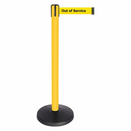 QUEUEWAY QPLUS-35-YE Barrier Post With Belt, Abs, 40 Inch Post Height, 2 1/2 Inch Post Dia, Abs | CT8KLL 52NP32