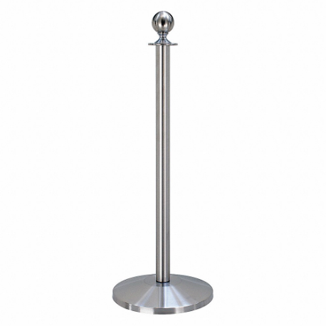 QUEUEWAY QWAY312-3S Ball Top Rope Post, 39 Inch Height, 12 1/4 Inch Base Dia, Satin Stainless Steel | CT8KGG 31MJ15