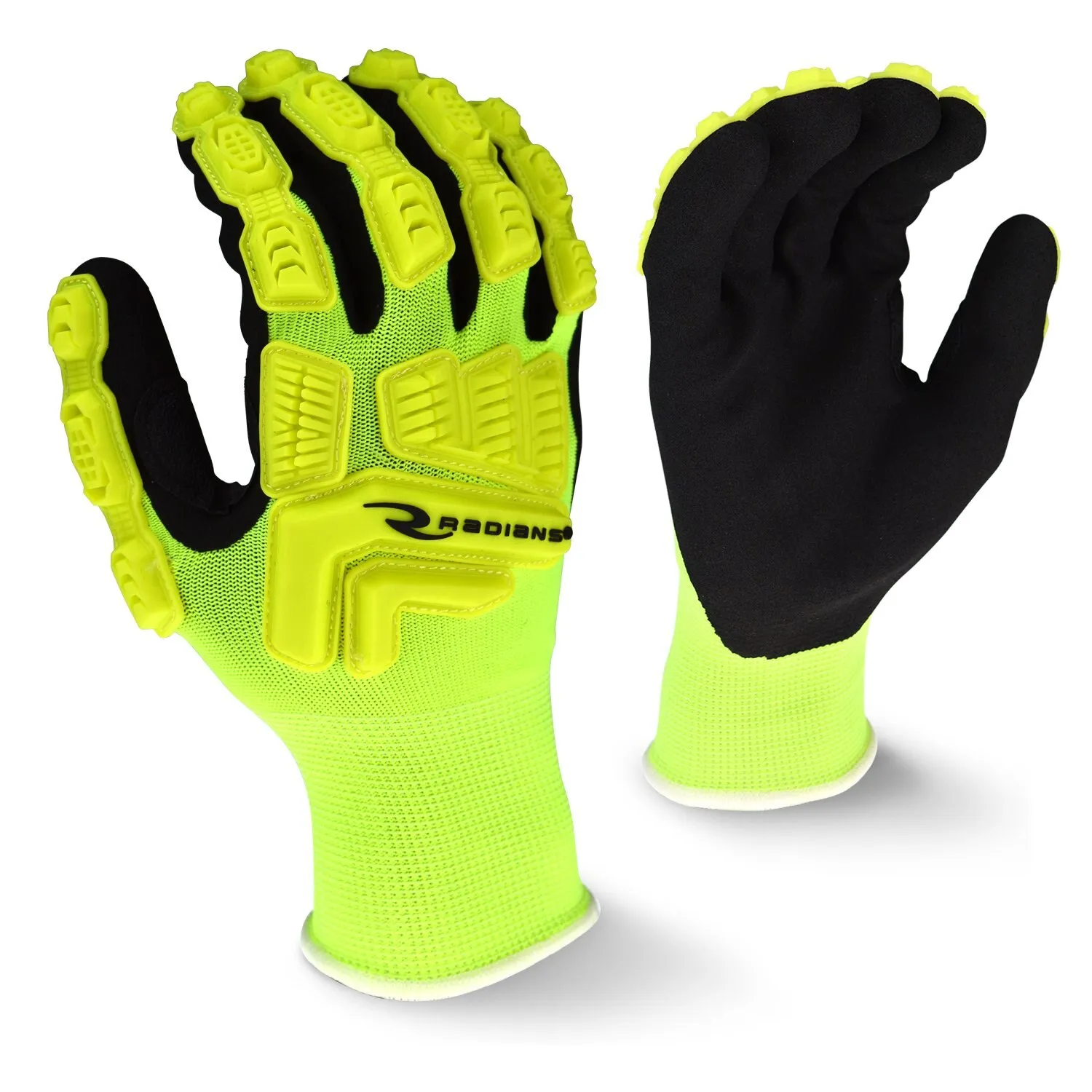Nitrile Hi-Vis Impact Coated Gloves, Palm Coverage, Black/Yellow, L, PR