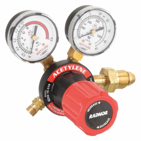 Gas Regulator, Single Stage, CGA 510 Inlet, 9/16 18 M LH Outlet, 15 PSIg, Acetylene