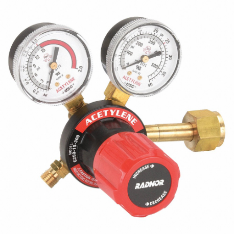 Gas Regulator, Single Stage, CGA 300 Inlet, 9/16 18 M LH Outlet, 15 PSIg, Acetylene