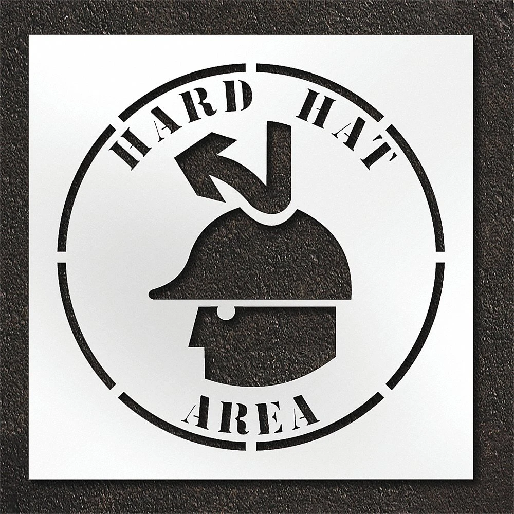 RAE STL-108-14813 Pavement Stencil, Hard Hat Area, 42 X 42 Inch Message Size, 48 X 48 Inch Stencil Size | CT8MFJ 429X79